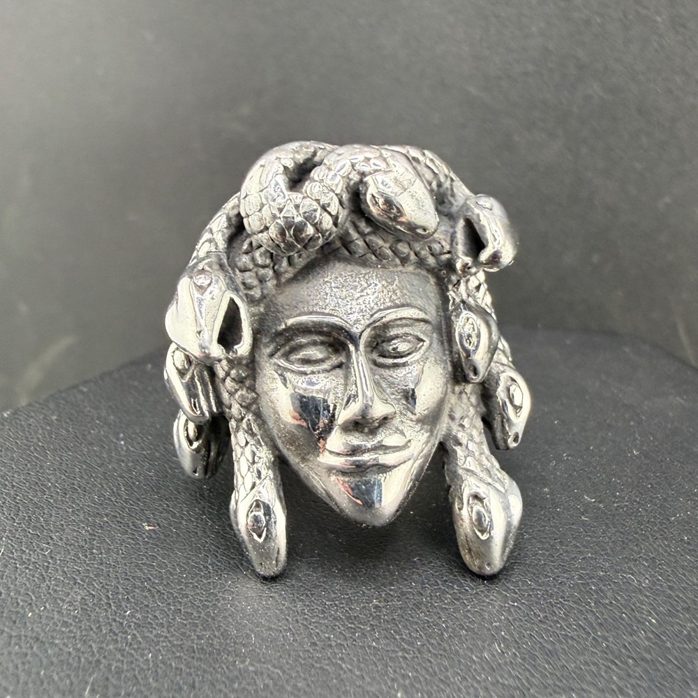 Vintage Estate Medusa Ring Silver Tone Snake Gorgon Size 10